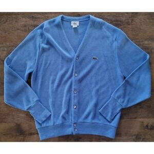 Vintage IZOD Lacoste Cardigan Men Large Blue Orlon Acrylic Knit Sweater USA Made